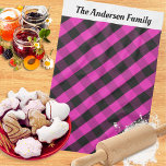 Personalized Hot Pink Buffalo Plaid Check Pattern  Kitchen Towel<br><div class="desc">Brighten up the kitchen with this patterned tea towel. The design is of hot pink buffalo plaid, with a white panel across the top which can be personalized with a name. The check pattern gives a touch of rustic charm to the kitchen towel, while the colour gives it a fresh...</div>
