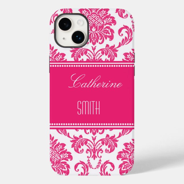 Personalized Hot PInk Damask  Case-Mate iPhone Case (Back)