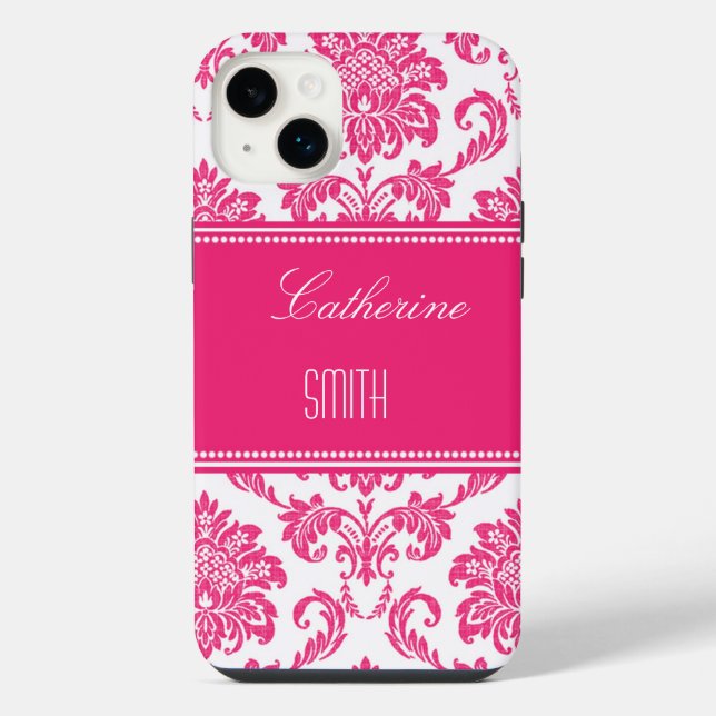 Personalized Hot PInk Damask  iPhone Case (Back)