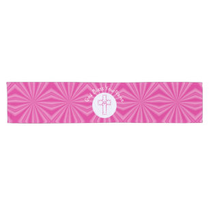Personalized Hot Pink Feminine Christian Cross Short Table Runner