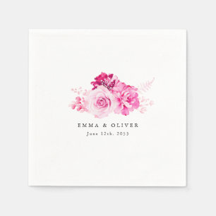 Personalized Hot Pink Floral Wedding Napkins