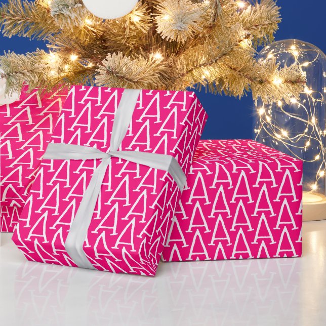Personalized hot pink fuchsia custom monogram wrapping paper (Holidays)