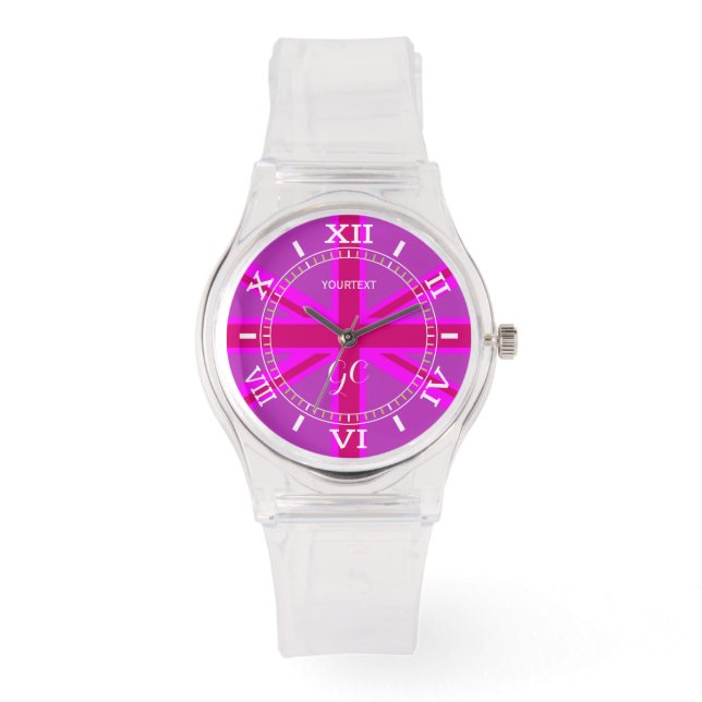 Personalized Hot Pink Fuchsia Union Jack Dial Watch (Front)