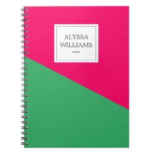 Personalized Hot Pink Green Custom Girly Modern Notebook