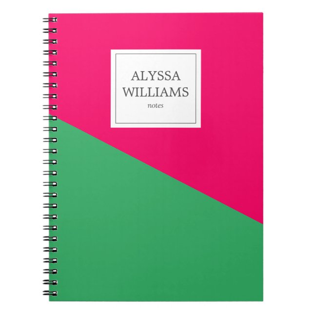 Personalized Hot Pink Green Custom Girly Modern Notebook (Front)
