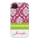 Personalized Hot Pink Green White Damask