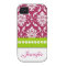 Personalized Hot Pink Green White Damask