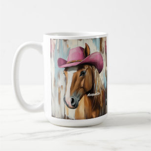 Personalized Hot Pink Hat Horse Girls Western Coffee Mug