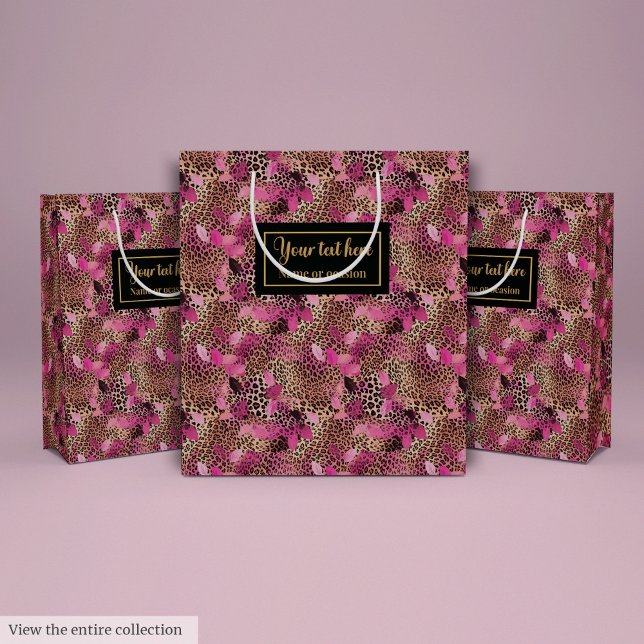 Personalized hot pink leopard skin gift wrap medium gift bag (Personalized hot pink leopard skin gift wrap Medium Gift Bag)