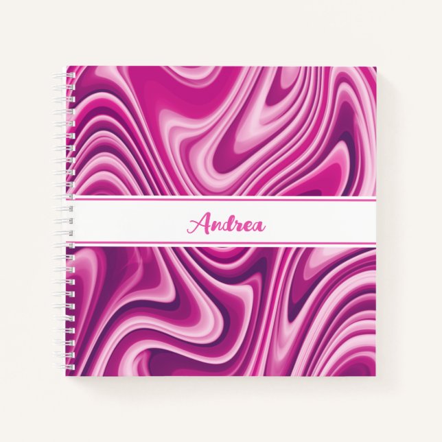 Personalized Hot Pink Liquid Marble Notebook (Front)