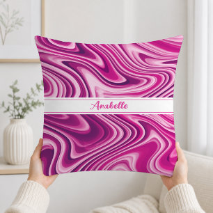 Personalized Hot Pink Liquid Marble Throw Pillow