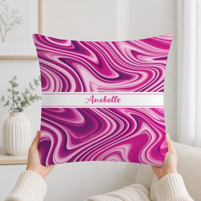 Personalized Hot Pink Liquid Marble Throw Pillow (Creator Uploaded)