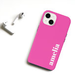 Personalized Hot Pink Monogram iPhone 14 Case<br><div class="desc">Cute phone case that features your monogram name or initials in a bold white popular font on a hot pink background. You can adjust the size of the text in the design tool for shorter or longer names.</div>