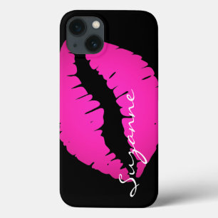 Personalized Hot Pink Ombre Lipstick Black iPhone 13 Case