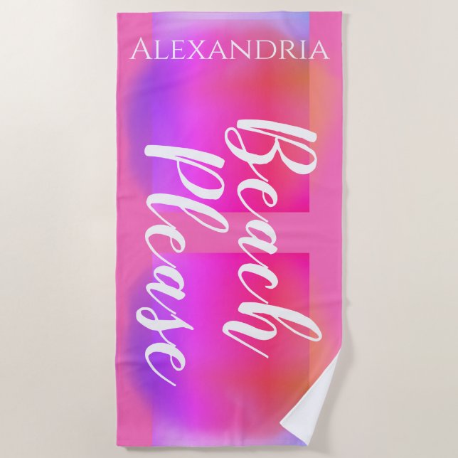 Personalized Hot Pink Orange Purple Beach Towel (Front)