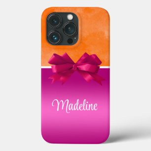 Personalized Hot Pink & Orange with Bow iPhone 13 Pro Case