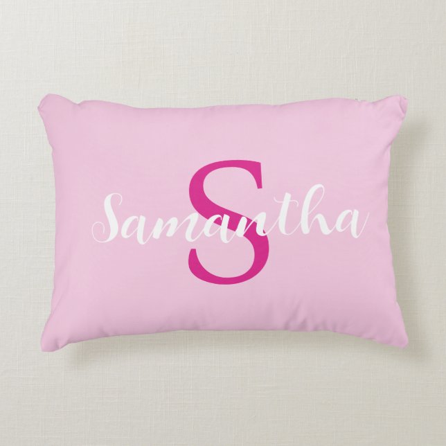 Personalized hot pink pillow with name initial (Front)