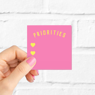 Personalized Hot Pink Priorities Sticky Notes