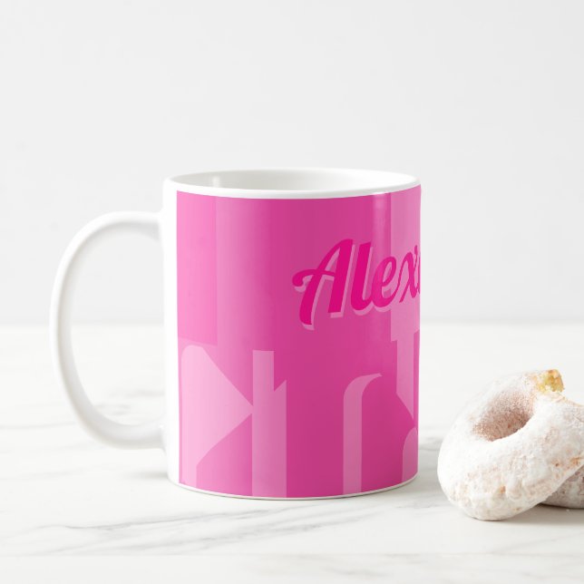 Personalized Hot Pink Retro Coffee Mug (With Donut)