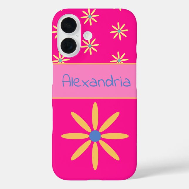 Personalized Hot Pink Retro Flower Case-Mate iPhone Case (Back)