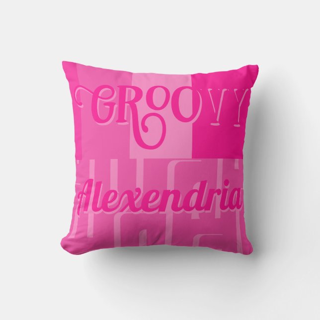 Personalized Hot Pink Retro Pattern Throw Pillow (Front)