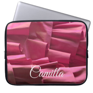 Personalized Hot Pink Ruffles Pattern Girly Name Laptop Sleeve