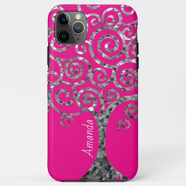 Personalized Hot Pink Spiral Glitter Tree  Case-Mate iPhone Case (Back)