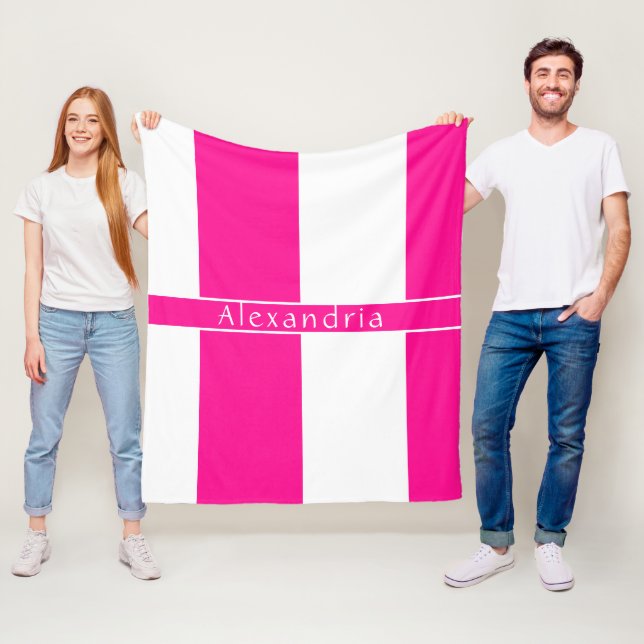 Personalized Hot Pink Stripes Fleece Blanket (In Situ)