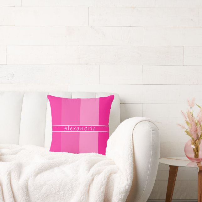 Personalized Hot Pink Stripes Throw Pillow (Couch)