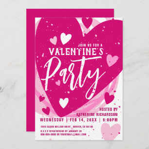 Personalized Hot Pink Valentine's Dinner Party  Invitation