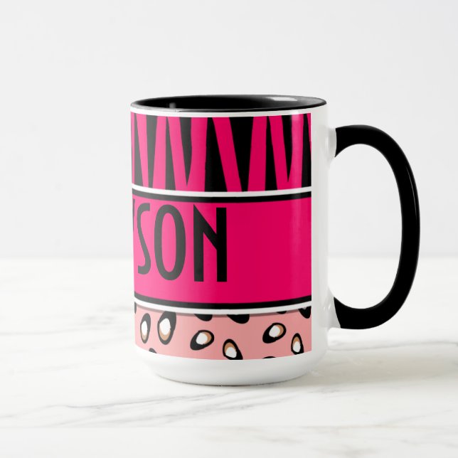 Personalized Hot Pink Zebra Leopard Bowling Mug (Right)