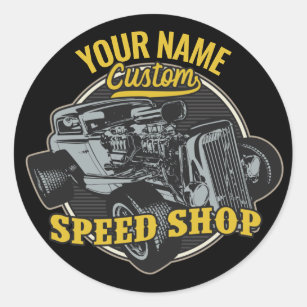 Personalized Hot Rod Speed Shop Racing Garage Classic Round Sticker