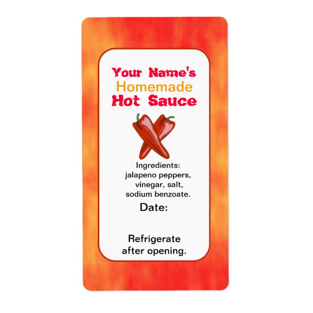 Personalized Hot Sauce Labels Template Chilies X (Front)