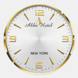 Personalized Hotel Name Luxury Gold Silver  Classic Round Sticker
