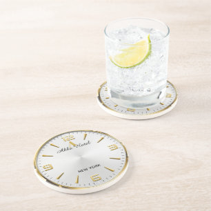 Personalized Hotel Name Luxury Gold Silver  Coaster