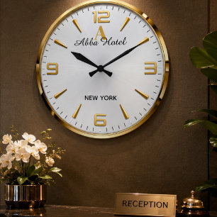 Personalized Hotel Name Luxury Gold Silver Large Clock