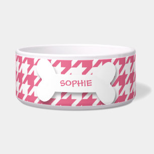 Personalized houndstooth dog bone pet food bowl