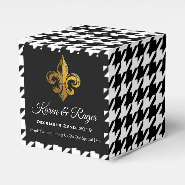 PERSONALIZED HOUNDSTOOTH FLEUR DE LIS FAVOR BOX (Front Side)