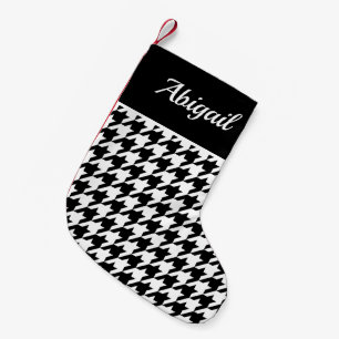 Personalized Houndstooth Pattern Black White Small Christmas Stocking