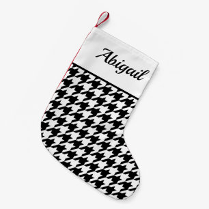 Personalized Houndstooth Pattern White Black Small Christmas Stocking