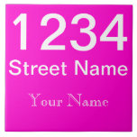 Personalized House Number Pink Tile<br><div class="desc">Make your own house number.  Add your street,  and name or business name. Pink Background.</div>