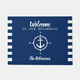 Personalized Houseboat With Compass Anchor Doormat