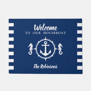 Personalized Houseboat With Seahorse Anchor Doormat
