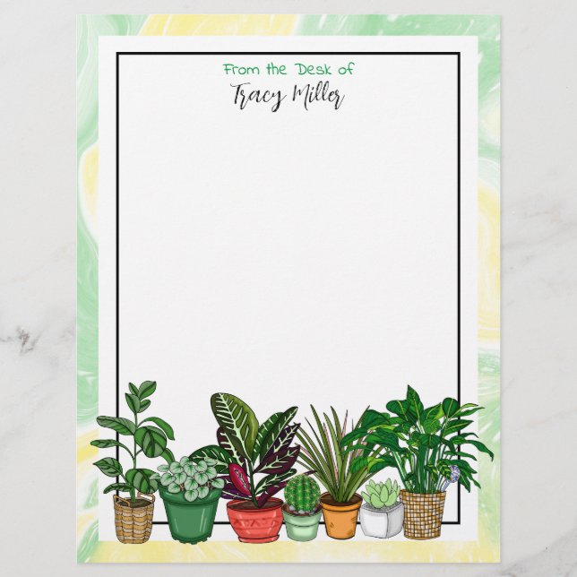 Personalized Houseplants Green and Yellow Letterhead (Front)