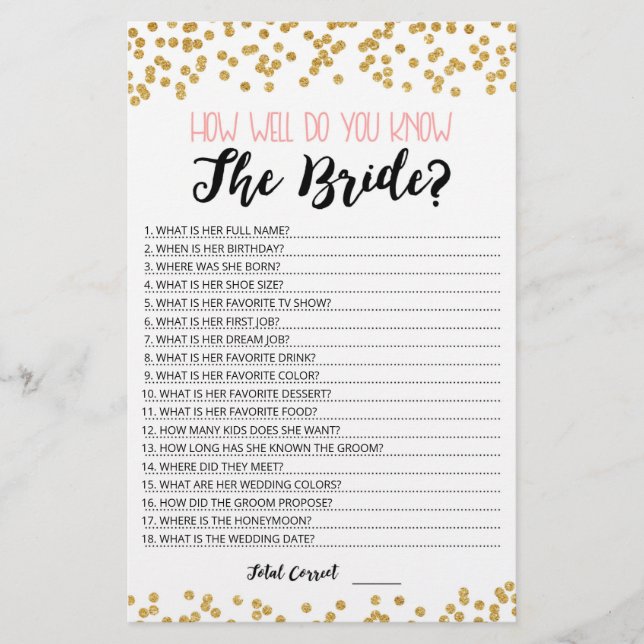 Personalized How well do you know the Bride game (Front)