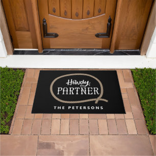 Personalized Howdy Partner Rope Cowboy Doormat