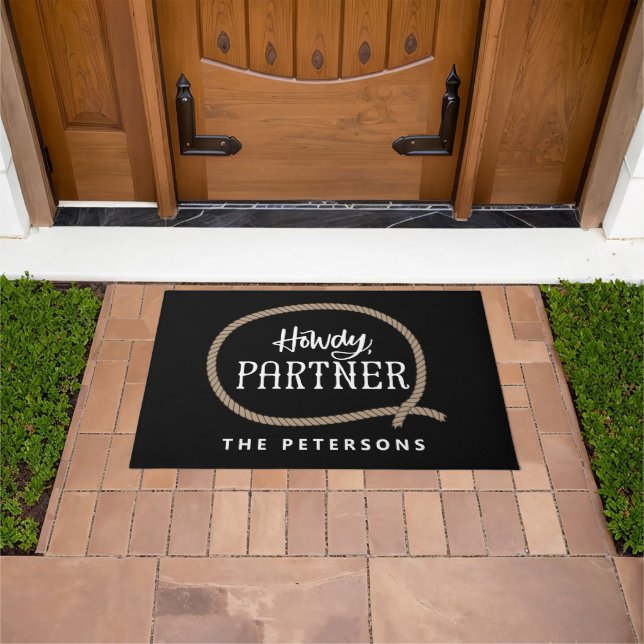 Personalized Howdy Partner Rope Cowboy Doormat (Outdoor)