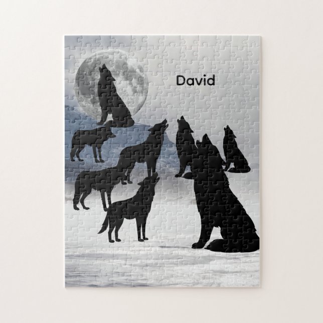 Personalized Howling Wolves Full Moon  Jigsaw Puzzle (Vertical)