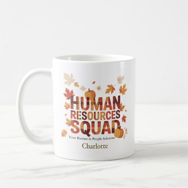 Personalized HR Squad – Autumn Typography Coffee Mug (Left)