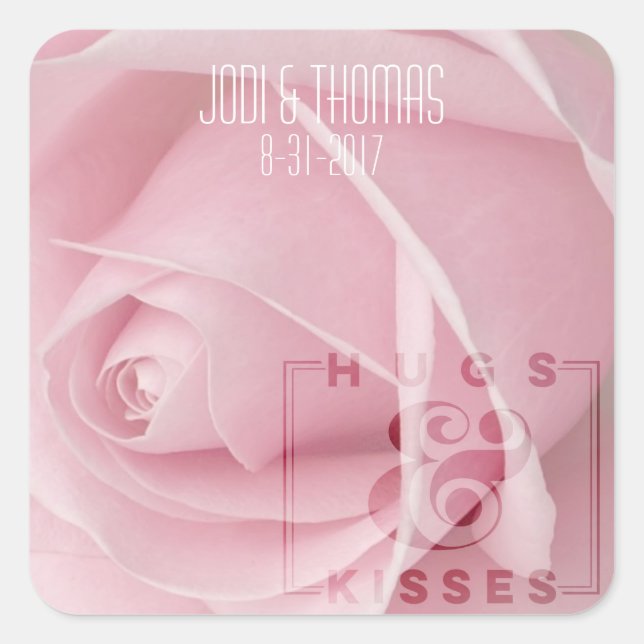 Personalized Hugs and Kisses Rose Wedding Stickers (Front)